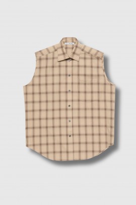 Beige fine wool sleeveless check top
