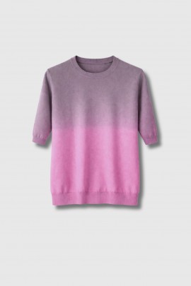 T-shirt dégradé en cachemire et coton mauve/rose 