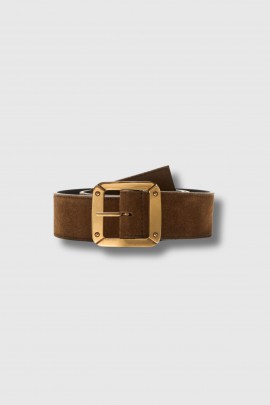 Reversible belt in cognac suede and black leather
