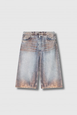 Blue denim bermuda shorts with rose gold details