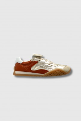 Bronze and gold leather sneakers