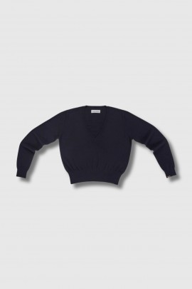 Pull col V Collin en cachemire et laine bleu marine