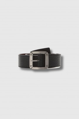 Reversible black grained leather belt