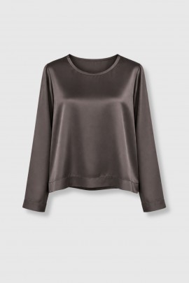 Top en soie marron kaki 