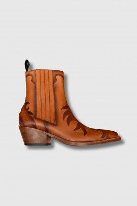 Santiags couture flamme en cuir miel 