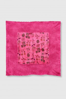 Foulard Jumbo fleurs en soie et cachemire rose fuschia 