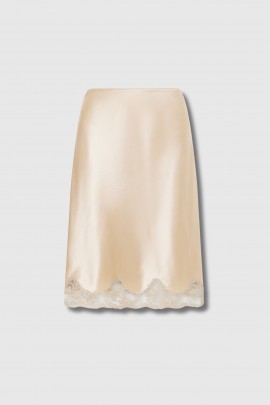 Jupe satin de soie et dentelle beige doré 