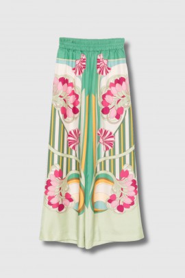 Green silk Tulip print trousers