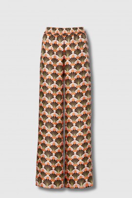 Pantalon imprimé en soie orange 