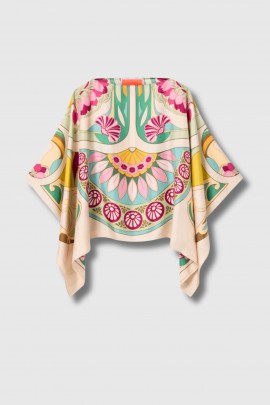Green silk Tulip print poncho