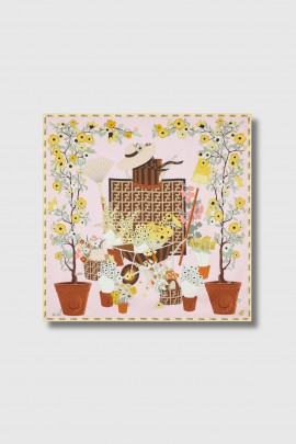 Foulard imprimé en soie rose