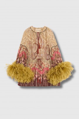 Top tunique à plumes rose parme 