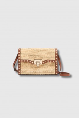 Sac rafia beige et cuir camel 