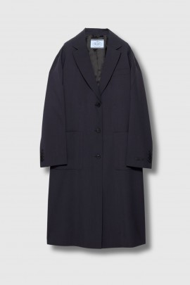 Long coat in superfine navy blue wool