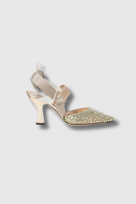 Beige Colibrì pumps with rhinestones