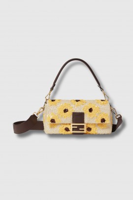 Sac Baguette brodé fleurs jaune 