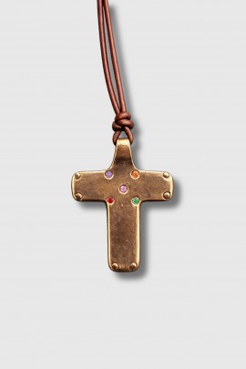 Pendentif en cuir et croix bronze