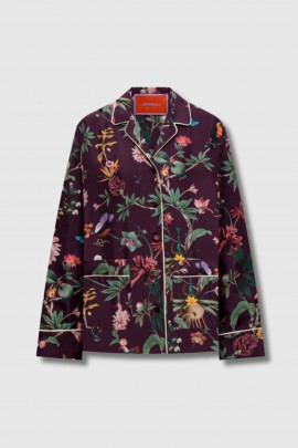 Burgundy silk floral print shirt