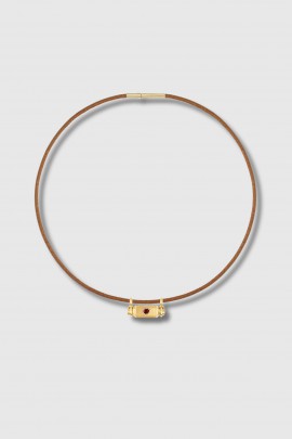 Collier Locket Heart Smash en or 18K et cuir 