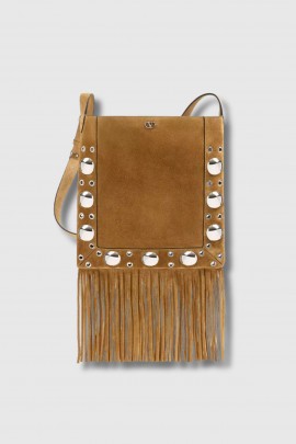 Beige suede bag with fringe