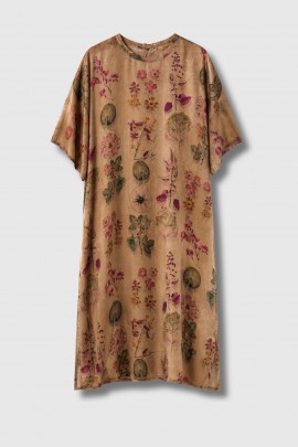 Robe longue à imprimé en soie bronze 
