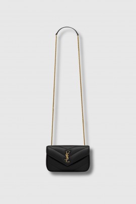 Mini Loulou bag in black lambskin leather with gold logo