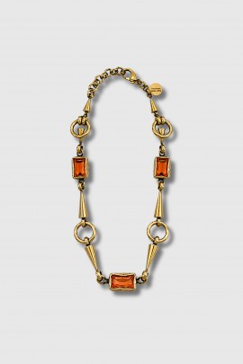 Orange glass stone and brass necklace
