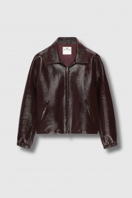 Burgundy vinyl bomber jacket
