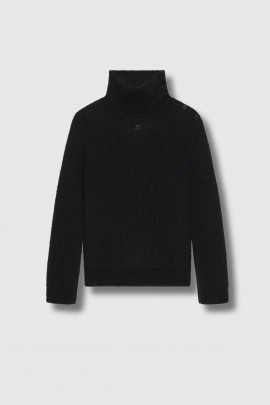 Black bouclé wool turtleneck sweater