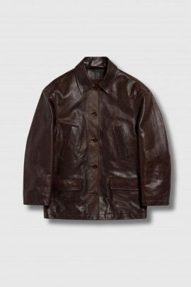 Oversized vintage brown leather jacket