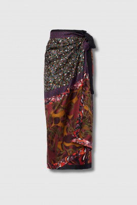 Long wrap skirt in multicoloured printed silk