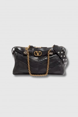 Medium Panthea Patchwork bag in black leather