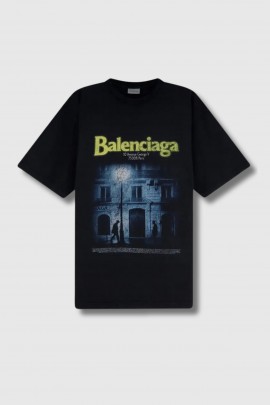 Oversized printed T-shirt in black jersey