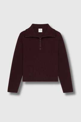 Pull col roule en laine de merinos bordeaux