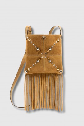 Beige suede bag with fringe