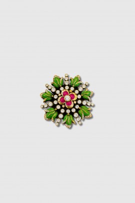 Broche laiton doré rose et vert