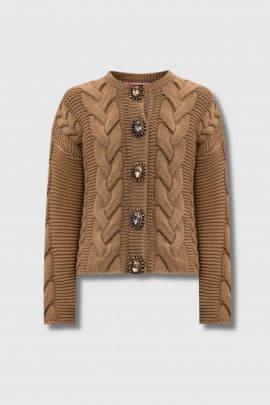 Cardigan Portrait en grosse laine marron clair 