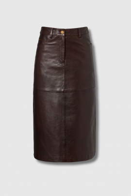 Jupe Gita en cuir vieilli marron 
