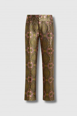 Green jacquard capri trousers