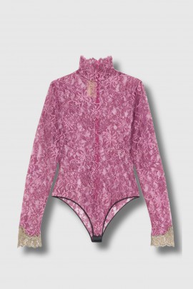 Body dentelle col montant bordeaux 