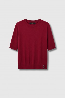 Pull manches courtes en laine bordeaux 