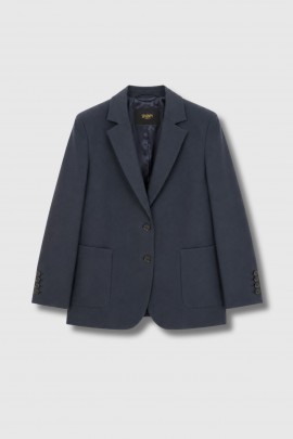 Blazer en gabardine de laine bleu marine 