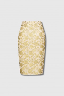 Jupe midi en brocart ivoir dor?