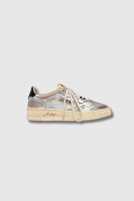 Super Vintage silver and black leather sneakers