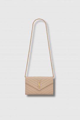 Sac Chain Wallet Grain de Poudre beige foncé