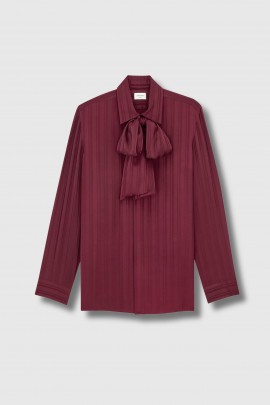 Burgundy striped satin lavallière blouse