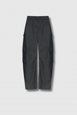 Pantalon cargo en twill de laine effet denim bleu marine