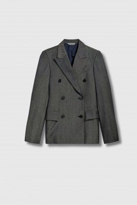 Veste de tailleur en twill de laine effet denim bleu marine
