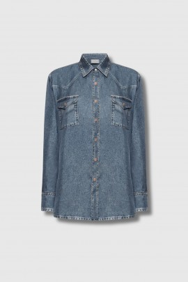 Blue Silk Trompe l'oeil Shirt