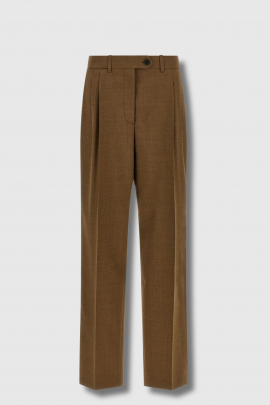 Tobacco-colored wool pleated pants
